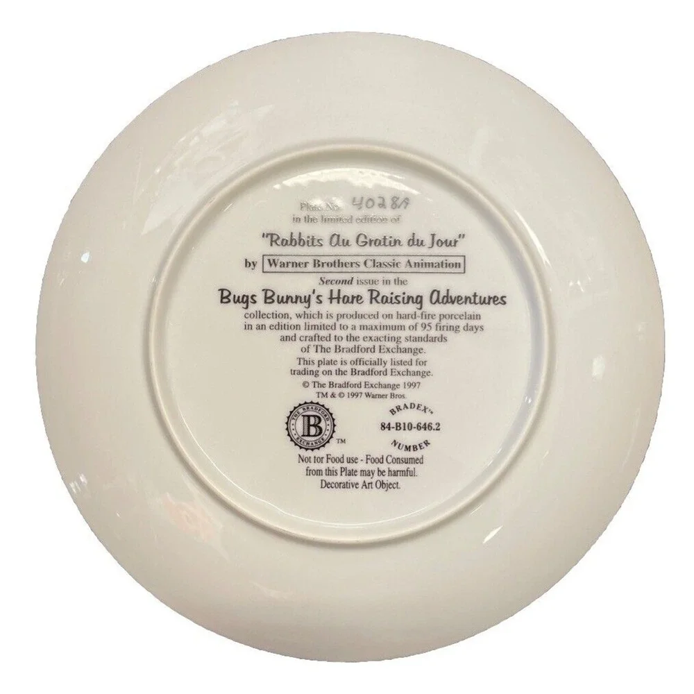 Rabbits Au Gratin Du Jour Bugs‎ Bunny's Hare Raising Adventures Collector Plate